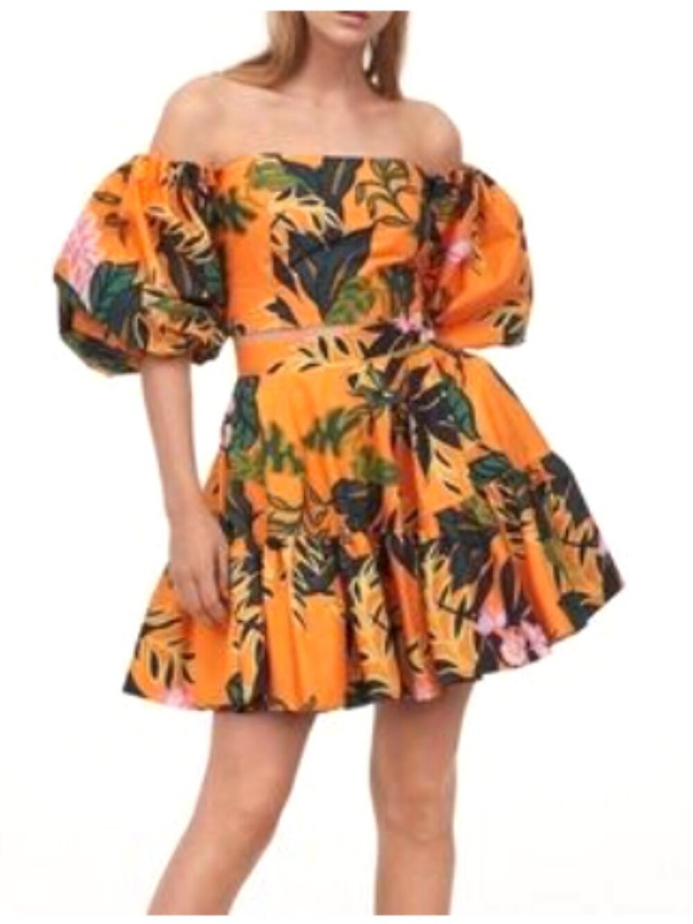 Set H&M Leaf Palm Cotton Top & Skirt Colorful Tropical